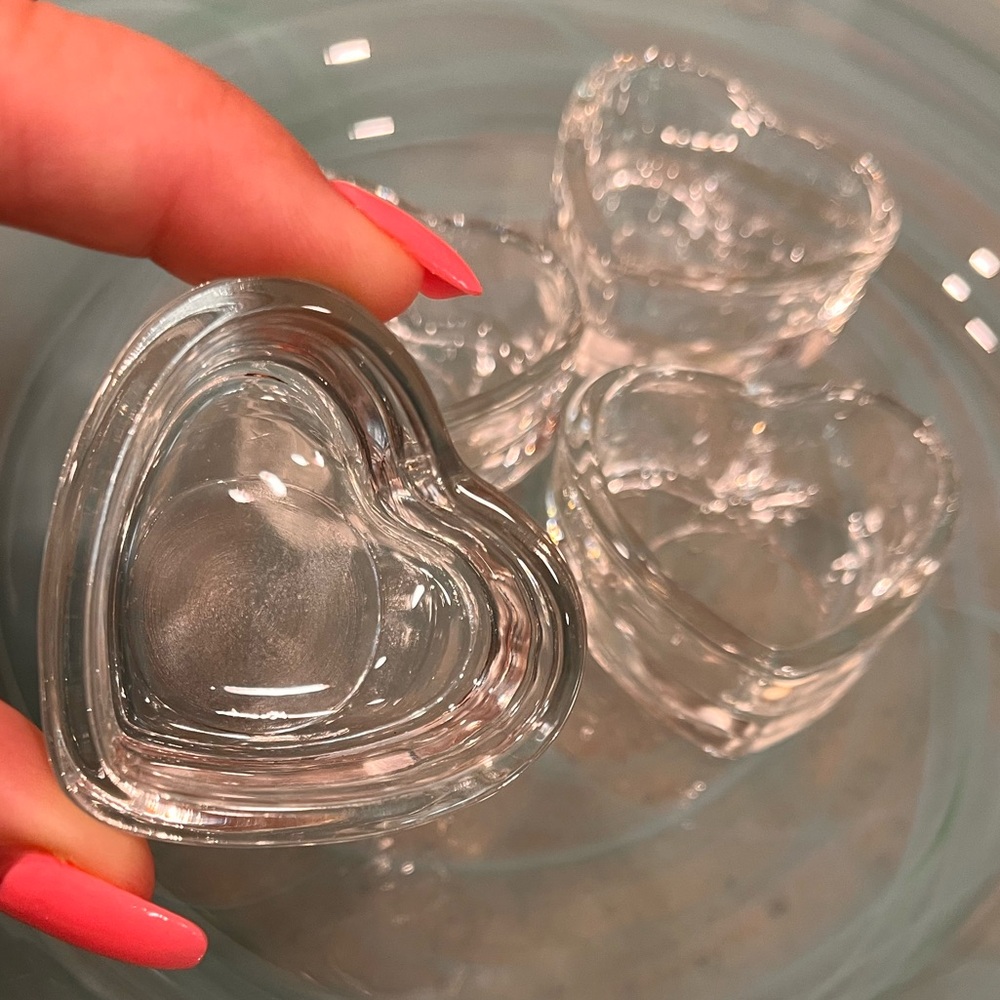 Four Glass Candle Holders or Trinket Glass Hearts (4)
